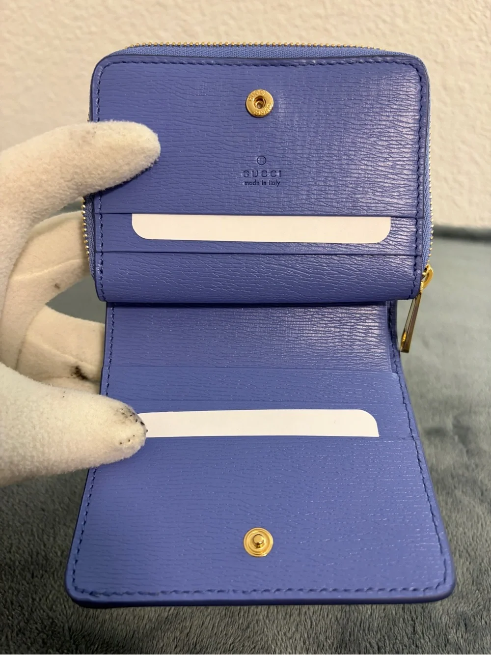 Brand New Gucci Script Mini Bifold Compact Wallet Bloom Lavendar - Picture 5 of 12